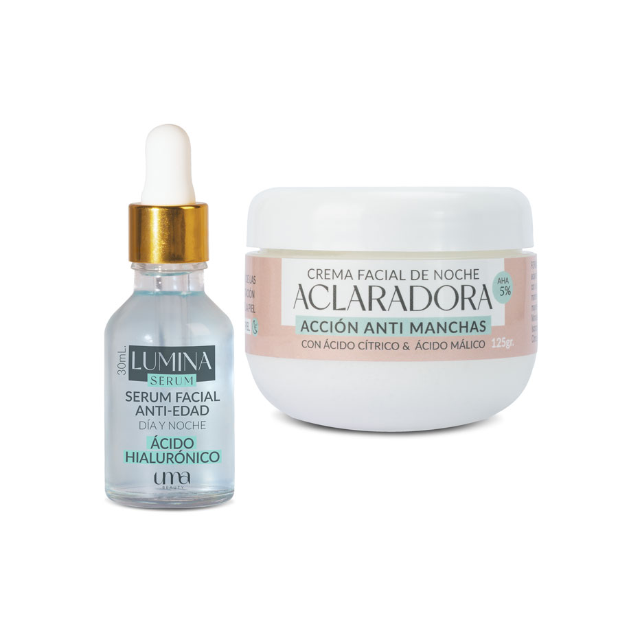 Combo de Crema Aclaradora y Lumina Serum Anti Edad Con Ácido Hialurónico